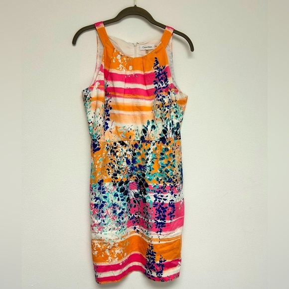Calvin Klein Dresses & Skirts - Calvin Klein Colorful Sleeveless Dress Orange White Pink Navy Blue Size 8 EUC​​